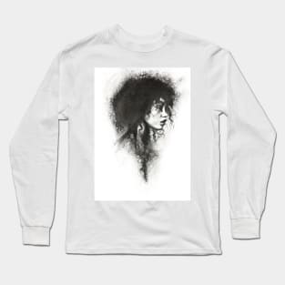 charcoal drawing of a girl with curls Long Sleeve T-Shirt